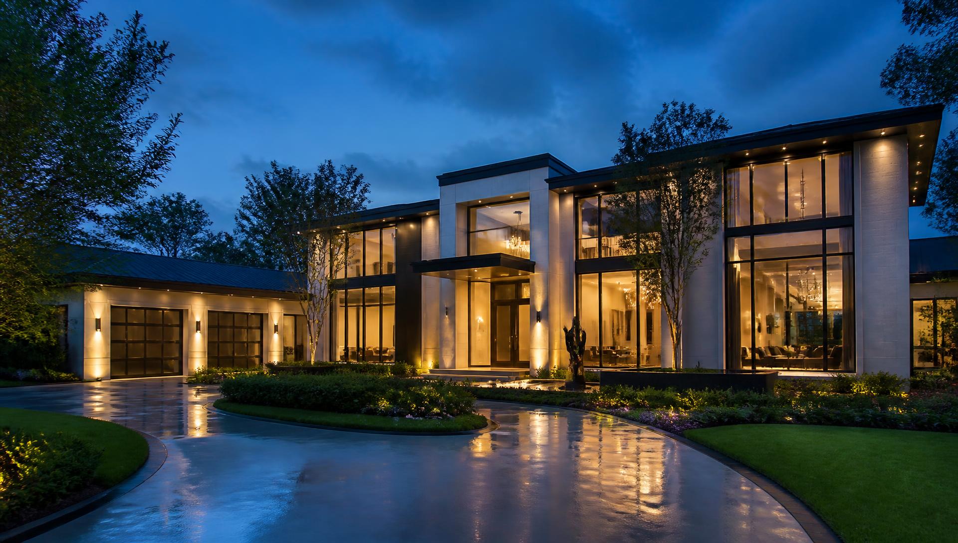 Luxury Houston home at dusk